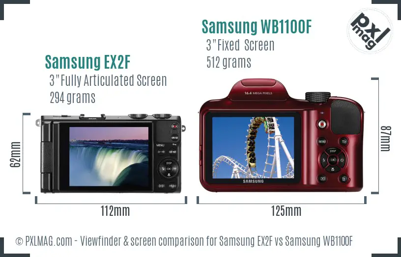 Samsung EX2F vs Samsung WB1100F Screen and Viewfinder comparison