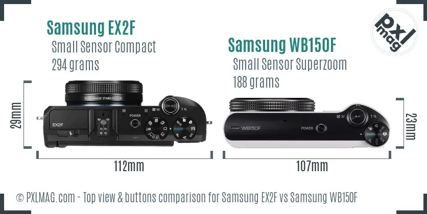 Samsung EX2F vs Samsung WB150F top view buttons comparison