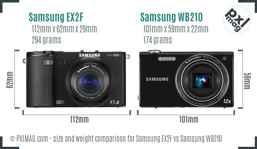 Samsung EX2F vs Samsung WB210 size comparison