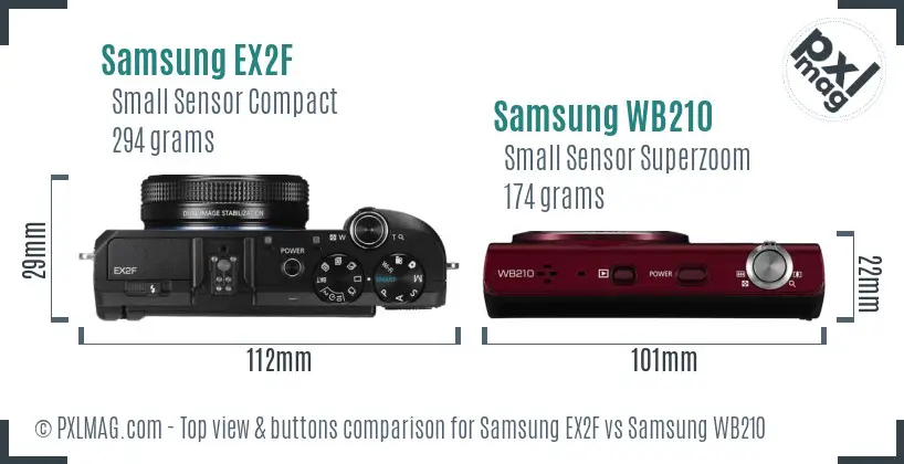 Samsung EX2F vs Samsung WB210 top view buttons comparison