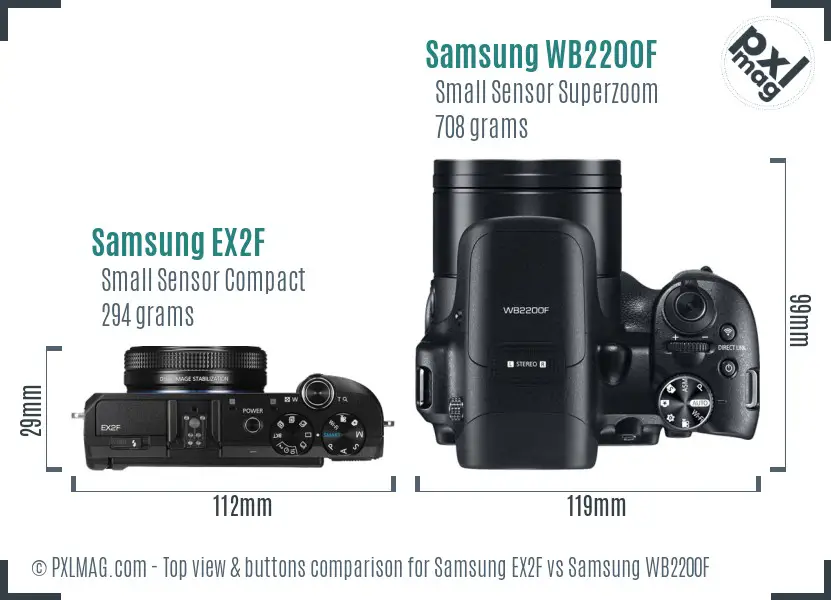 Samsung EX2F vs Samsung WB2200F top view buttons comparison