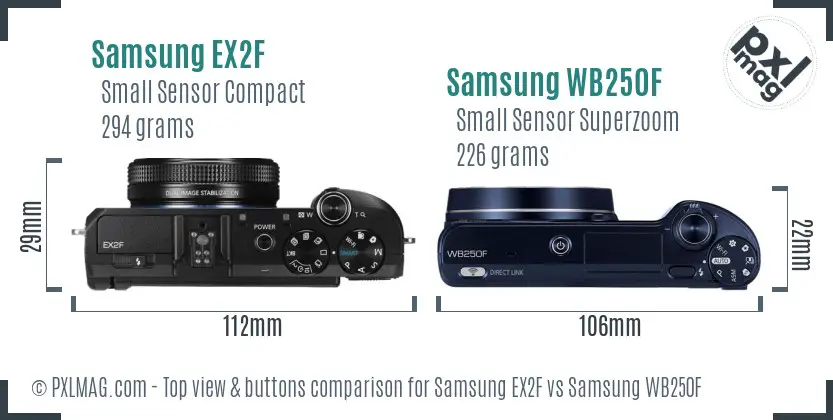 Samsung EX2F vs Samsung WB250F top view buttons comparison