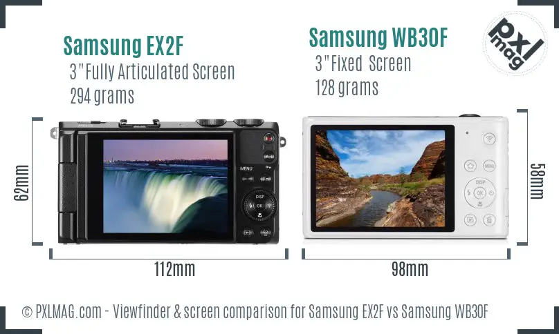 Samsung EX2F vs Samsung WB30F Screen and Viewfinder comparison