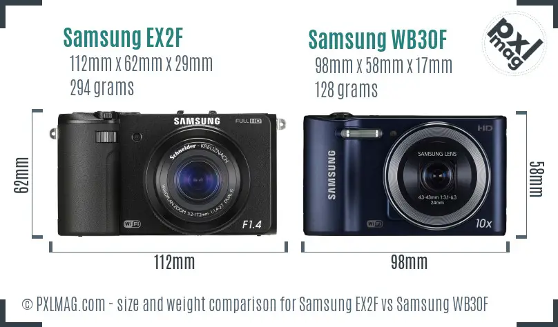 Samsung EX2F vs Samsung WB30F size comparison