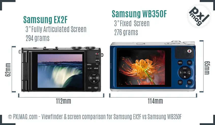 Samsung EX2F vs Samsung WB350F Screen and Viewfinder comparison