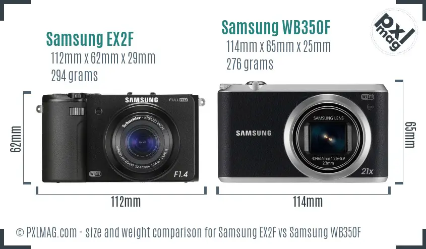 Samsung EX2F vs Samsung WB350F size comparison