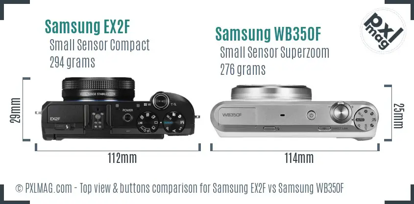 Samsung EX2F vs Samsung WB350F top view buttons comparison