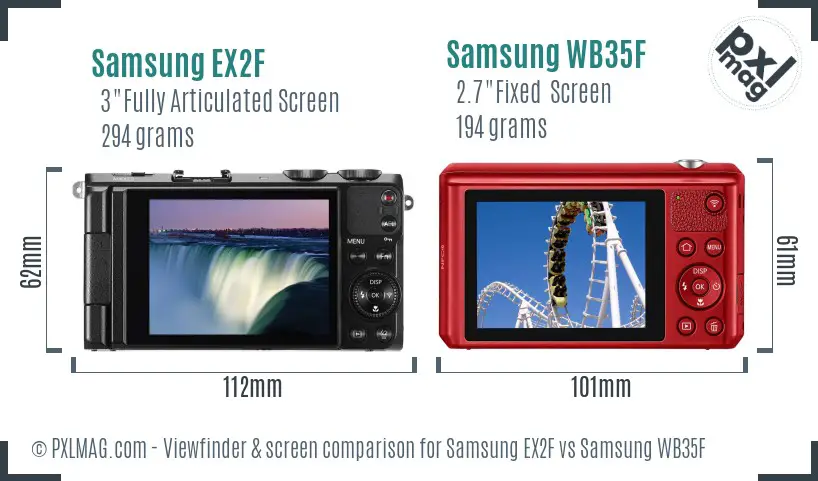 Samsung EX2F vs Samsung WB35F Screen and Viewfinder comparison