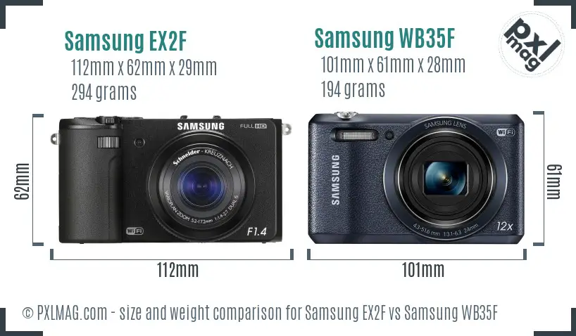 Samsung EX2F vs Samsung WB35F size comparison