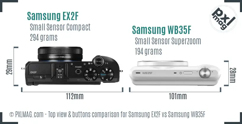 Samsung EX2F vs Samsung WB35F top view buttons comparison