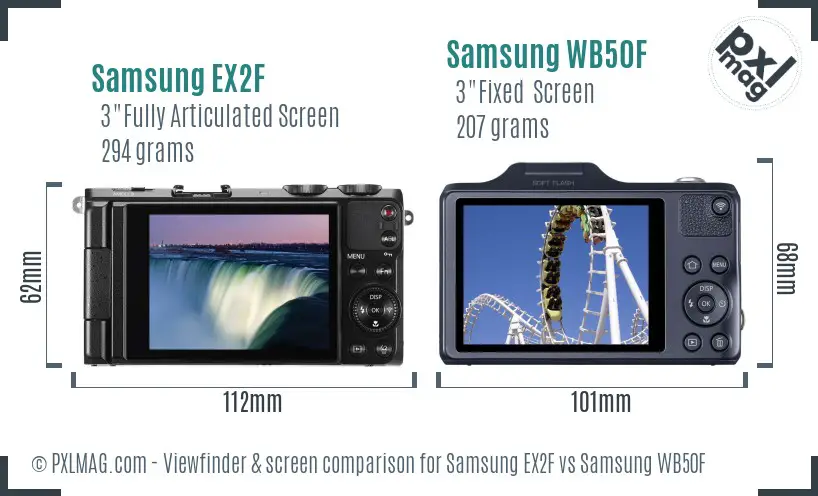 Samsung EX2F vs Samsung WB50F Screen and Viewfinder comparison