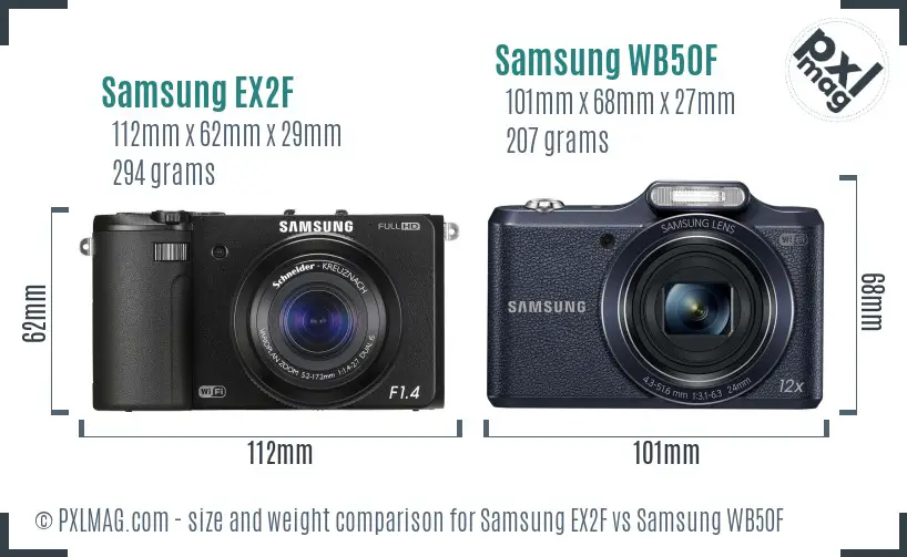 Samsung EX2F vs Samsung WB50F size comparison