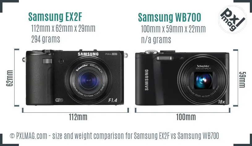 Samsung EX2F vs Samsung WB700 size comparison