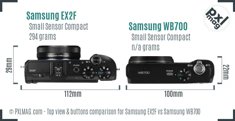 Samsung EX2F vs Samsung WB700 top view buttons comparison
