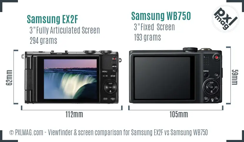 Samsung EX2F vs Samsung WB750 Screen and Viewfinder comparison