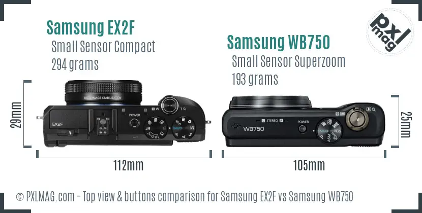 Samsung EX2F vs Samsung WB750 top view buttons comparison