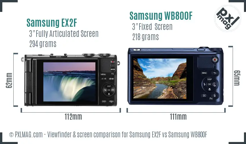 Samsung EX2F vs Samsung WB800F Screen and Viewfinder comparison