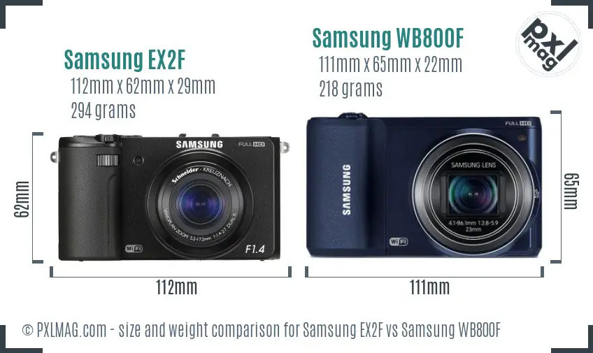 Samsung EX2F vs Samsung WB800F size comparison