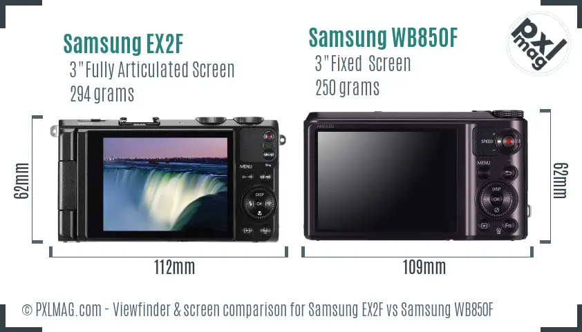 Samsung EX2F vs Samsung WB850F Screen and Viewfinder comparison