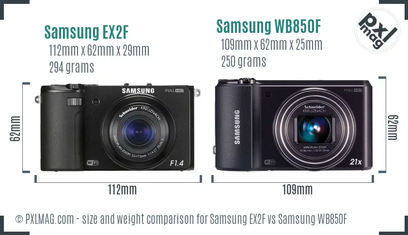 Samsung EX2F vs Samsung WB850F size comparison