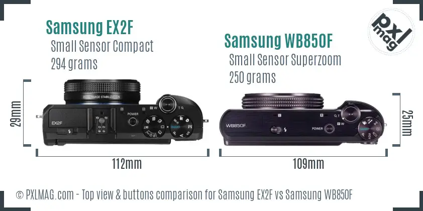 Samsung EX2F vs Samsung WB850F top view buttons comparison