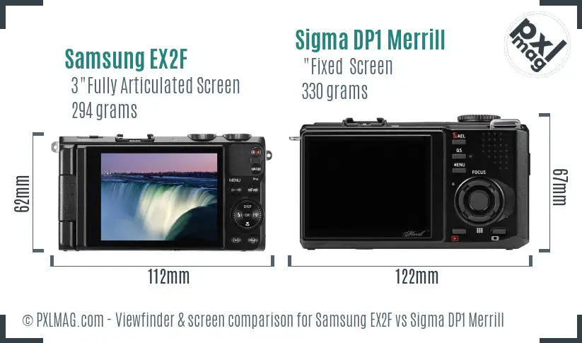 Samsung EX2F vs Sigma DP1 Merrill Screen and Viewfinder comparison
