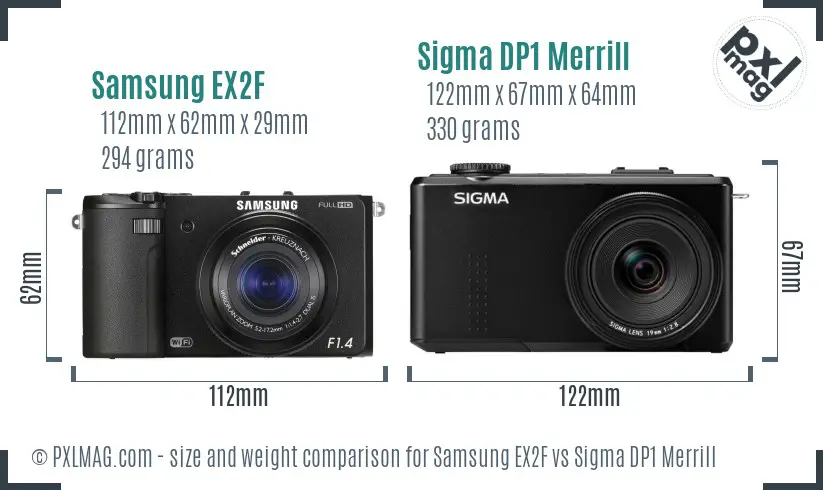 Samsung EX2F vs Sigma DP1 Merrill size comparison