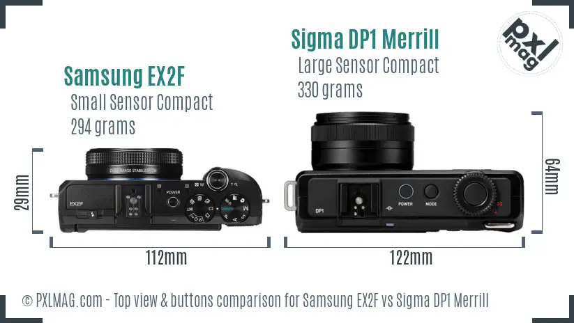 Samsung EX2F vs Sigma DP1 Merrill top view buttons comparison