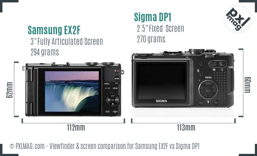 Samsung EX2F vs Sigma DP1 Screen and Viewfinder comparison