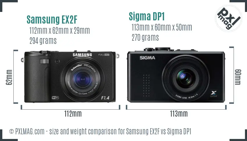 Samsung EX2F vs Sigma DP1 size comparison