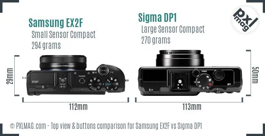Samsung EX2F vs Sigma DP1 top view buttons comparison