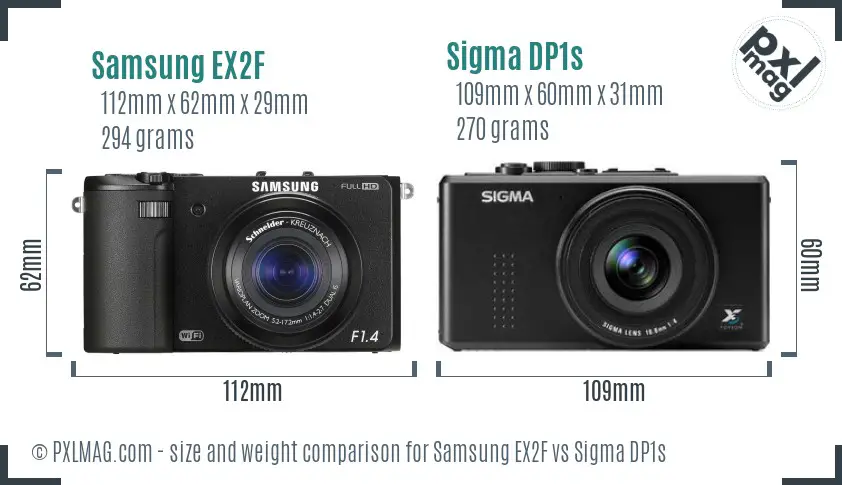 Samsung EX2F vs Sigma DP1s size comparison