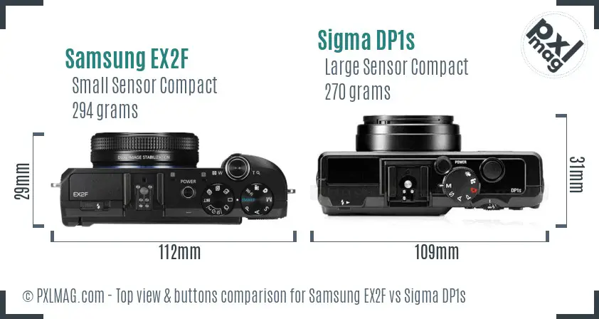 Samsung EX2F vs Sigma DP1s top view buttons comparison