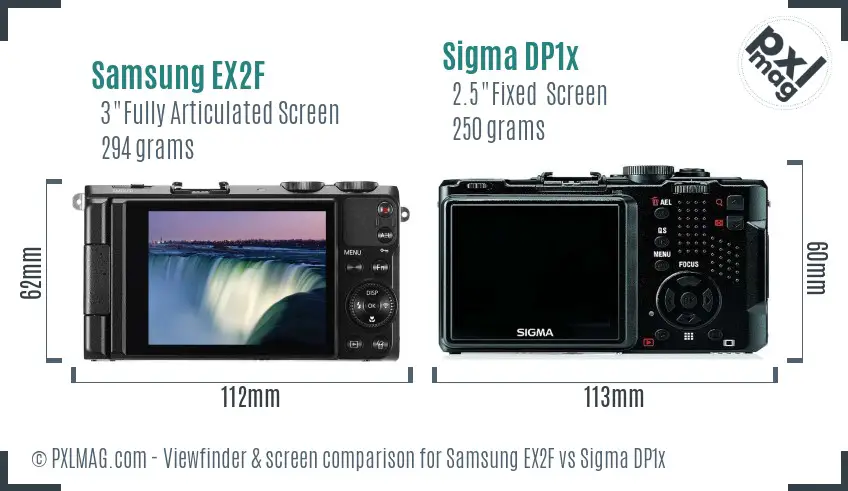 Samsung EX2F vs Sigma DP1x Screen and Viewfinder comparison