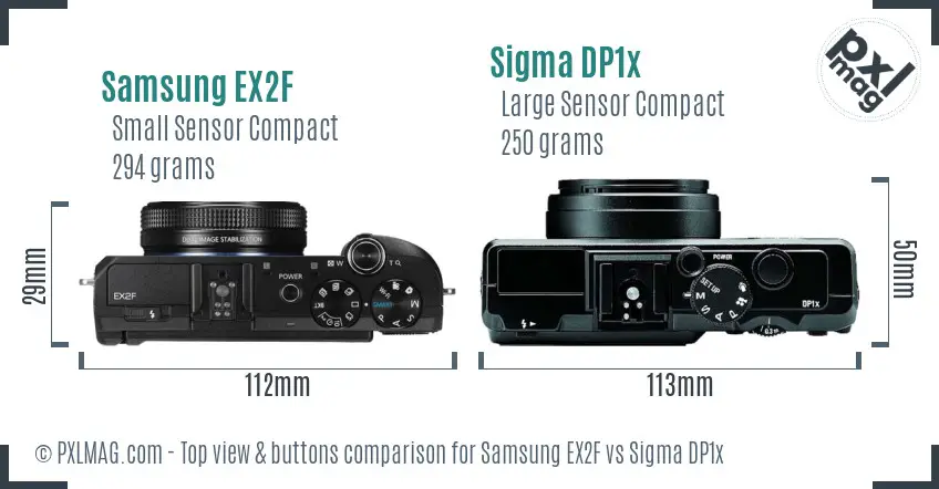 Samsung EX2F vs Sigma DP1x top view buttons comparison