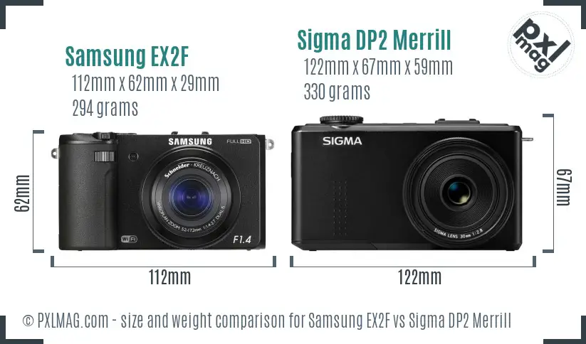 Samsung EX2F vs Sigma DP2 Merrill size comparison