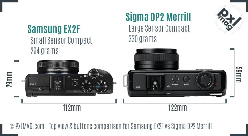 Samsung EX2F vs Sigma DP2 Merrill top view buttons comparison
