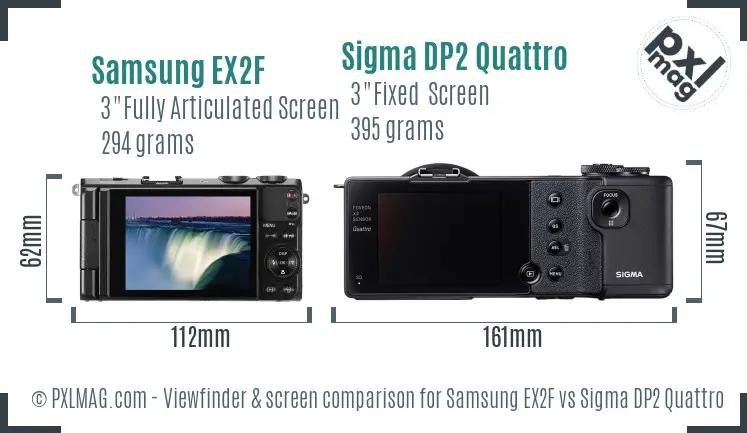 Samsung EX2F vs Sigma DP2 Quattro Screen and Viewfinder comparison