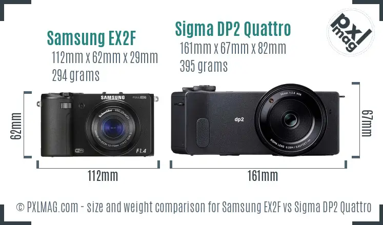 Samsung EX2F vs Sigma DP2 Quattro size comparison