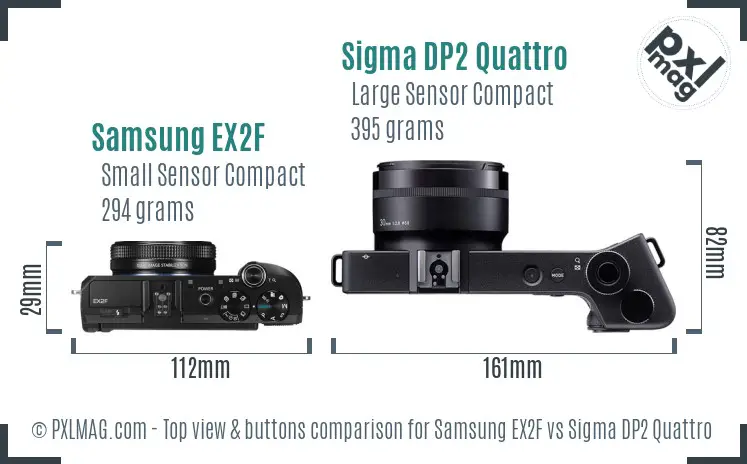 Samsung EX2F vs Sigma DP2 Quattro top view buttons comparison