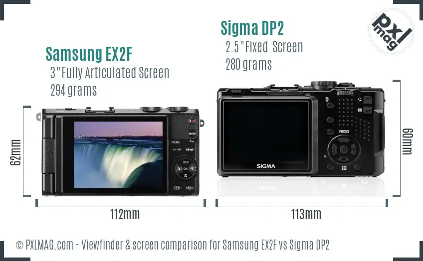 Samsung EX2F vs Sigma DP2 Screen and Viewfinder comparison