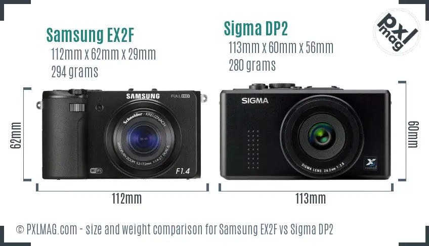 Samsung EX2F vs Sigma DP2 size comparison