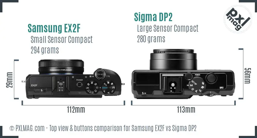 Samsung EX2F vs Sigma DP2 top view buttons comparison
