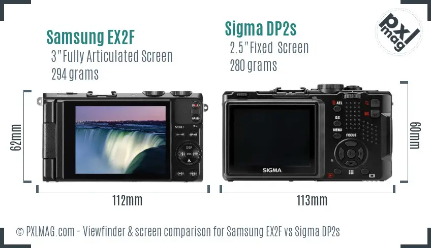 Samsung EX2F vs Sigma DP2s Screen and Viewfinder comparison