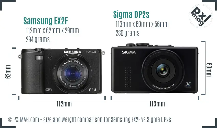 Samsung EX2F vs Sigma DP2s size comparison