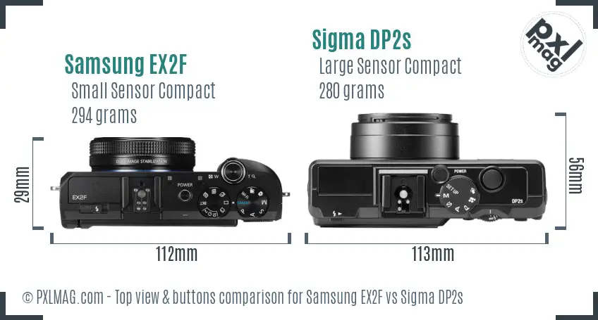 Samsung EX2F vs Sigma DP2s top view buttons comparison