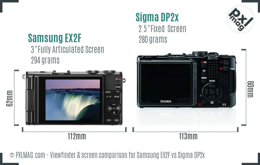 Samsung EX2F vs Sigma DP2x Screen and Viewfinder comparison