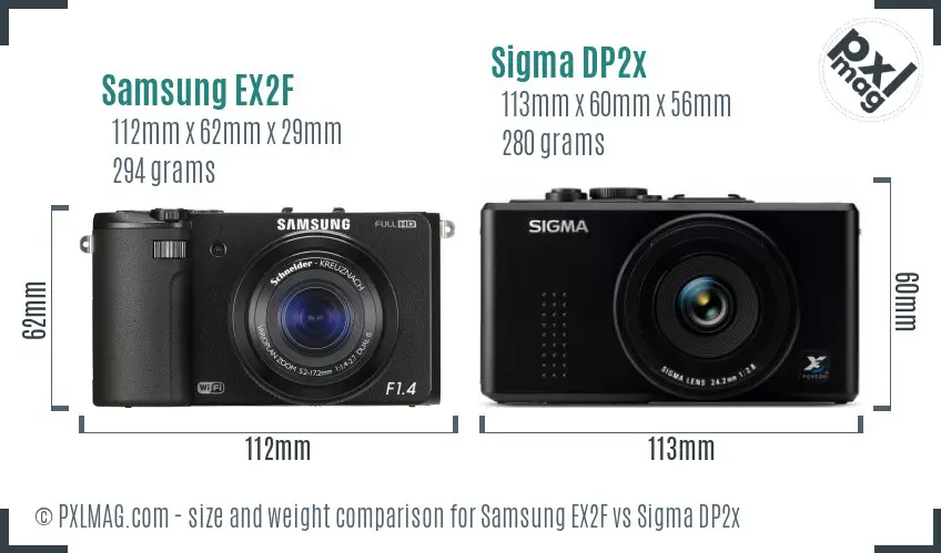 Samsung EX2F vs Sigma DP2x size comparison
