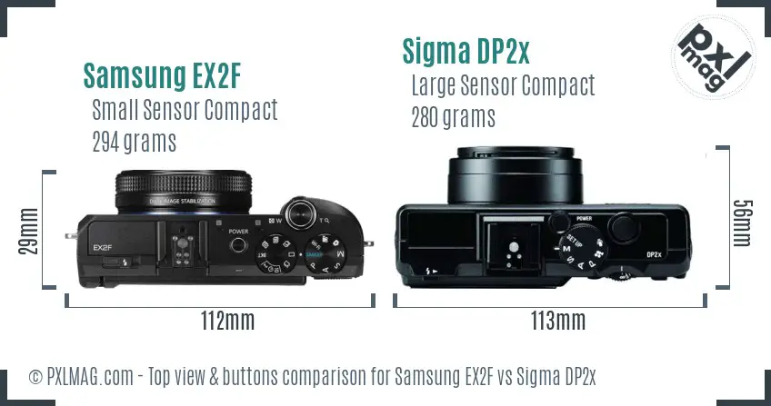 Samsung EX2F vs Sigma DP2x top view buttons comparison