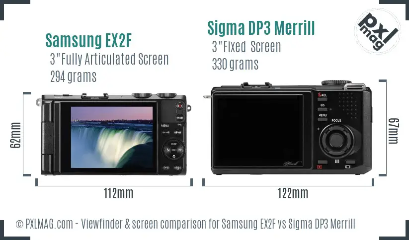 Samsung EX2F vs Sigma DP3 Merrill Screen and Viewfinder comparison